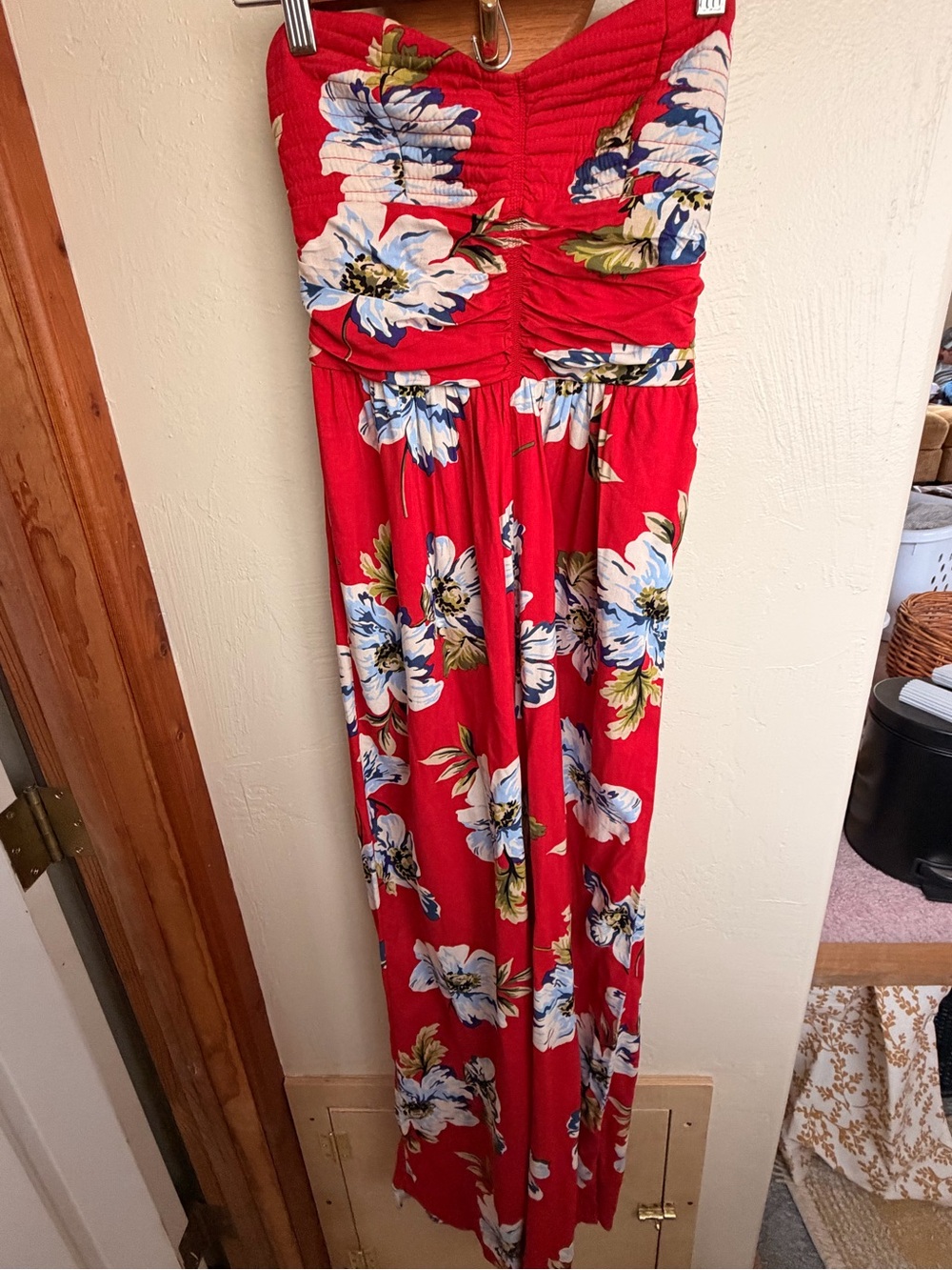 Red Strapless Floral jumpsuit